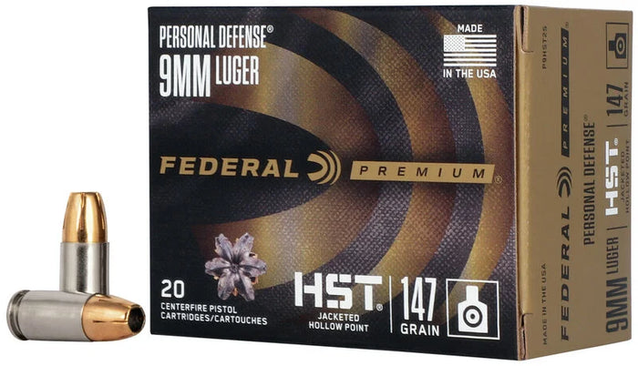 Ammunition Handgun: FEDERAL PERSONAL DEFENSE: 9MM, 147GR, HST, BOX OF 20 (P9HST2S)